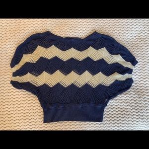 Blue + White Knit Short Sleeve Sweater Small